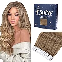 Fshine Real Human Hair Tape in Hair Extensions 12 Inch Tape in Extensions Light Blonde Fading to Ash Blonde Tape In Human Hair Extensions 30g 20Pcs Glue on Extensions
