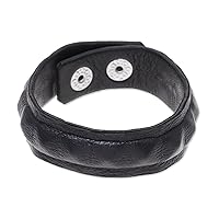 NOVICA Handmade Men's Leather Wristband Bracelet Black Edgy No Stone India [8.5 in L x 0.7 in W] 'Dark Style'