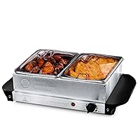 Electric Buffet Server and Food Warmer with Temperature Control Perfect for Parties, Dinners and Entertaining, Two 1.5 Quart Chafing Dish Set with Stainless Steel Warming Tray, Silver FW152S