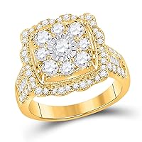 The Diamond Deal 14kt Yellow Gold Womens Round Diamond Square Flower Cluster Ring 2 Cttw