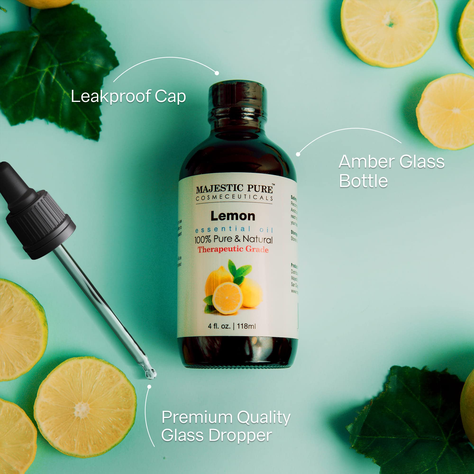 MAJESTIC PURE Lemon Essential Oil, Therapeutic Grade, Pure and Natural Premium Quality Oil, 4 fl oz