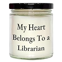 Encouraging My Heart Belongs to A Librarian 9oz Vanilla Soy Candle | Unique Mother's Day Unique Gifts for Librarians from Kids, Husband, or Book Lovers