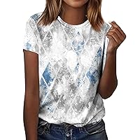 Women's Sexy Long Sleeve Tops for Woman Fashion Casual Retro Textured Printed Round Neck Short T-Shirt Top, S-2XL