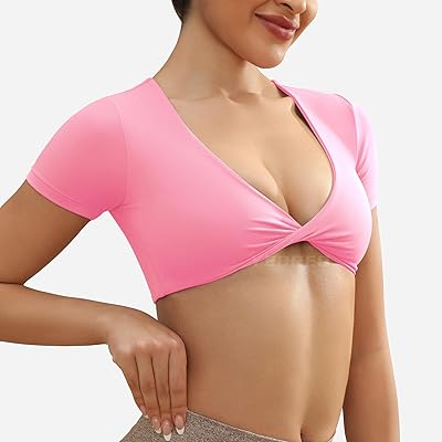 YEOREO Kyla Workout Crop Tops for Women Short Sleeve Twist Front