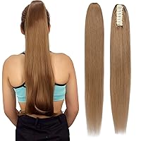 16 Inch Claw Clip In Ponytail Extension Human Hair, Pony Tail Hair Extensions 100% Real Human Hair for Women, 105g Hair Pieces Can be Washed Curled Dyed #27 Dark Blonde