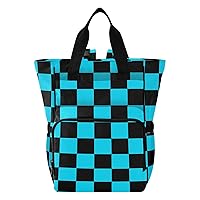 Checkboard Black Blue Plaid Diaper Bag Backpack for Women Men Large Capacity Baby Changing Totes with Three Pockets Multifunction Travel Back Pack for Travelling Shopping