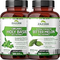 Zazzee Bitter Melon Extract Capsules and USDA Organic Holy Basil Extract Capsules