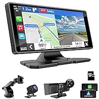 Portable Apple Carplay Car Screen, 9.3'' Wireless Carplay Stereo&Android Auto Touch Screen with 2.5K Dash Cam, 1080p Backup Camera/Loop Recording/Bluetooth GPS Navigation Head Unit/Mirror Link