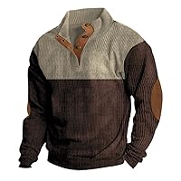 Mens Corduroy Sweatshirts Casual Lapel Collar Henley Shirts Mock Neck Button Polo Pullover Loose Fit Men Fashion