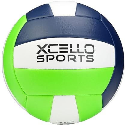 Xcello Sports Volleyball Assorted Graphics with Pump Navy/Green/White, Navy/Orange/White