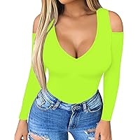 HERLOLLYCHIPS Women Tops Summer Deep V Neck Short & Long Sleeve Cold Shoulder Slim Fit Casual Sexy Tees T-Shirts