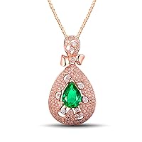 Lieson Women Necklace Rose Gold 18K, Waterdrop 1.67ct Emerald with 1ct Diamond Rose GoldNecklace Pendant for Women Valentines Day Anniversary Birthday Gifts for Her Mom Wife Girlfriend