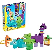 Mega BLOKS Fisher-Price Sensory Building Toy, Squeak n Chomp Dinos with 24 Pieces, T-Rex, Toddler Blocks Gift Ideas for Kids Age 1+ Years