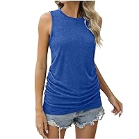 Womens Basic Ruched Tank Tops Crewneck Sleeveless Everyday T-Shirts Spring Summer Casual Fitted Comfy Tanks Blouse