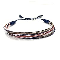 String Surfer Bracelet for Men Teen Boys - Handmade Woven Rope Navy Blue Rust White Cord Adjustable for 6-7.5 Inch Wrist Hand-knotted Woven Jewelry by Rumi Sumaq