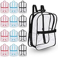 Hillban 12 Pcs Clear Backpack 11 x 5 x 15.5 Inches Clear Stadium Bags for Women See Through Book Concert Backpack Transparent Plastic PVC Festival Work Security Backpack, 3 Colors