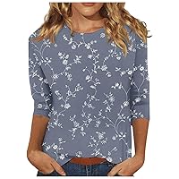 3/4 Length Sleeve Womens Tops Summer Casual Printed Shirt Crew Neck Three Quarter Sleeve 2024 Trendy Tunic T-Shirt