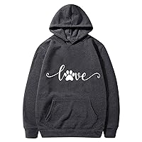 Oversized Sweatshirts For Women Fashion Love Dog Paw Print Hoodies Long Sleeve Pullover Tops Casual Blouses