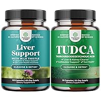 Bundle of Liver Cleanse Detox & Repair Formula with Milk Thistle Dandelion Root Turmeric and Artichoke Extract for Liver Health and Advanced Bile Salt TUDCA Supplement - Extra Strength TUDCA 500mg per