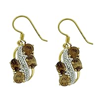 Brown Natural Zircon Oval Shape Gemstone Jewelry 10K, 14K, 18K Yellow Gold Drop Dangle Earrings For Women/Girls