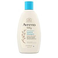 Aveeno Baby Daily Moisture Gentle Bath Wash & Shampoo with Natural Oat Extract, Hypoallergenic, Tear-Free & Paraben-Free Formula For Sensitive Hair & Skin, Lightly Scented, 8 fl. oz