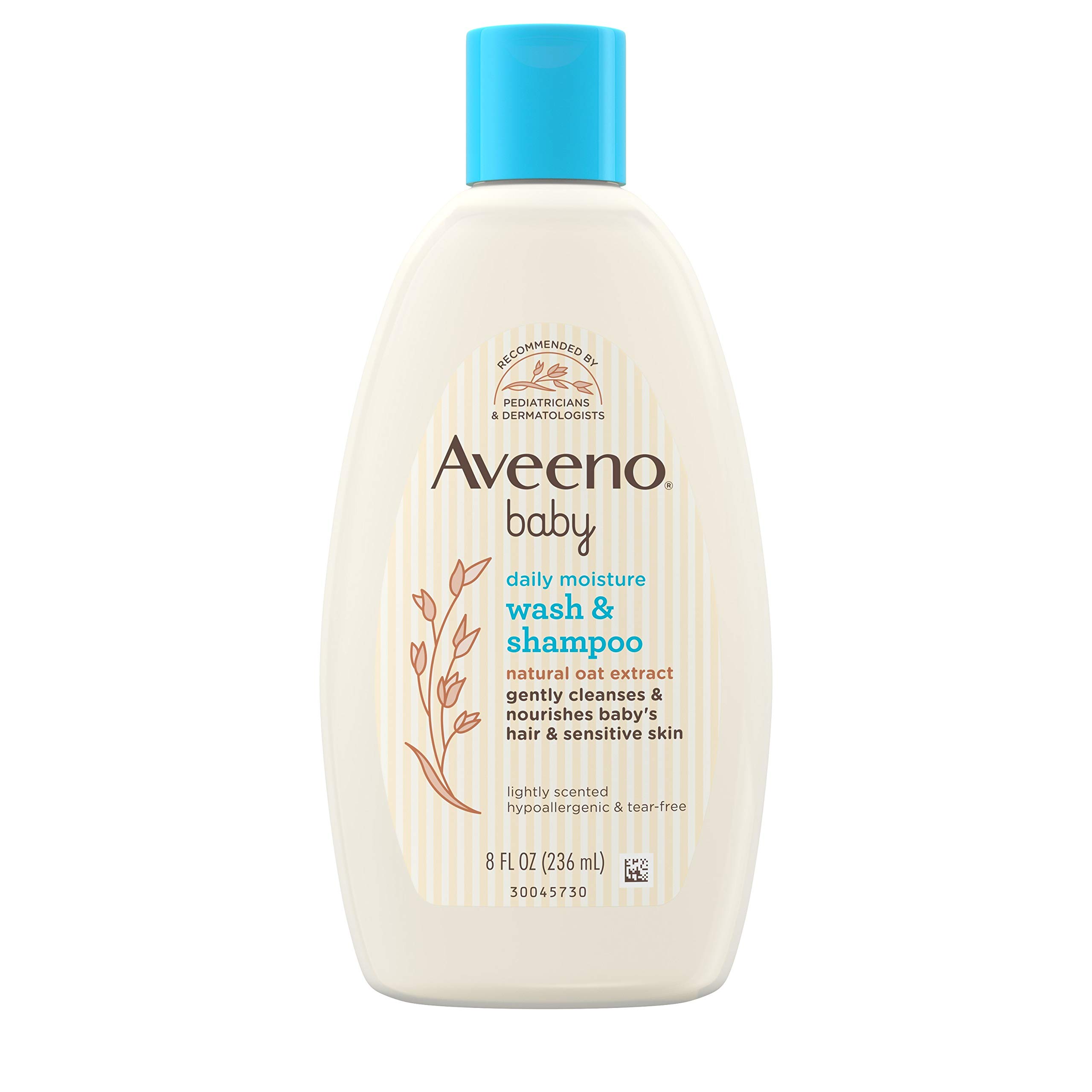 Aveeno Baby Daily Moisture Gentle Bath Wash & Shampoo with Natural Oat Extract, Hypoallergenic, Tear-Free & Paraben-Free Formula For Sensitive Hair & Skin, Lightly Scented, 8 fl. oz