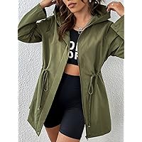 Women's Coats Women's Winter Coats Drawstring Waist Hooded Coat Warmth Special Autumn and Winter Fashion Novel (Color : Army Green, Size : Medium)