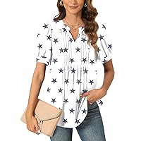 Anyally Womens 2024 Summer/Spring Dressy Casual Blouse Puff Short Sleeve Tunic Tops Pleated T-Shirts for Work