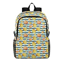 ALAZA Rong Round Orange Pumpkin Blue Striped Packable Hiking Outdoor Sports Backpack