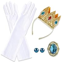 Girls Princess Peach Costume Set Including Crown+Gloves+Brooch+Clip on Earrings Princess Halloween Cosplay Dress Up Birthday Party