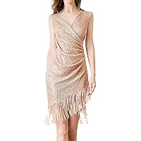 Dresses for Women 2023 Sexy Party Fashion Neck Sequin Fringe Dress Nightclub Sleeveless Slimming Mid Length