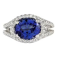 4.86 Carat Natural Blue Tanzanite and Diamond (F-G Color, VS1-VS2 Clarity) 14K White Gold Luxury Engagement Ring for Women Exclusively Handcrafted in USA