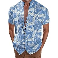 Mens Casual Cruise Tropical Shirts Hawaiian Caribbean Funny Beach Outfits Short Sleeve Button Down Stand Collar Aloha