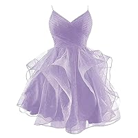 Glitter Tulle Short Homecoming Dress V Neck Puffy Tiered Prom Dress 2024 Ruffle Pleated Cocktail Gown