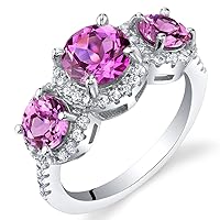 PEORA 925 Sterling Silver Three-Stone Past, Present and Future Anniversary Ring, Various Gemstones, Sizes 5 to 9