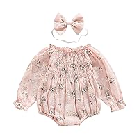2pcs Infant Baby Girls Romper Dress Headband Long Sleeve Clothing Flowers Newborn Boho Girl Outfit Jumpsuit Clothes