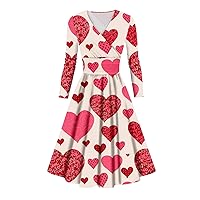 Women's Formal Dresses Fashion Casual Valentine's Day Print Long Sleeve V-Neck Sexy Dress, S-5XL