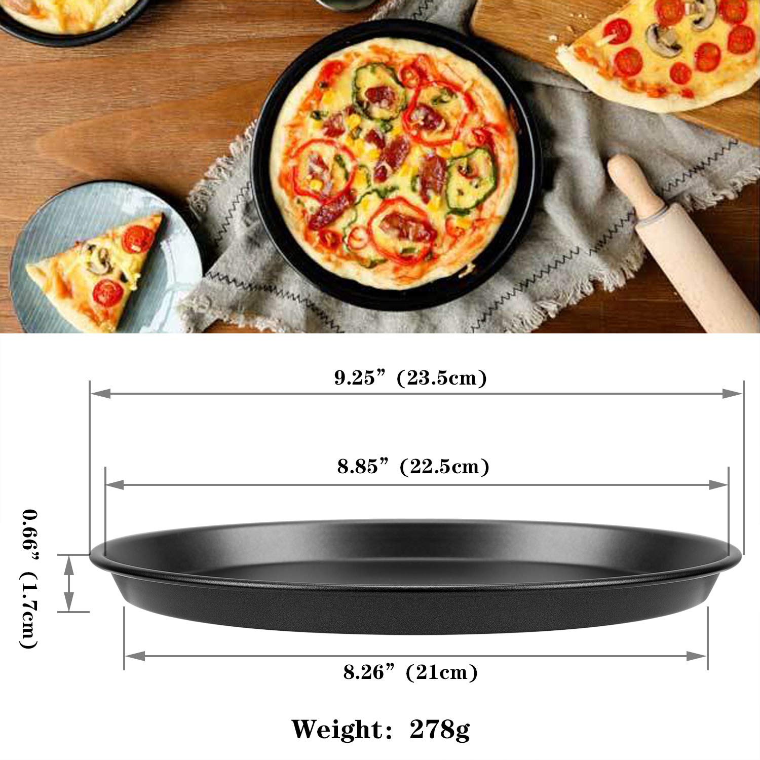 Thicken Pizza Pan 9 Inch, 2 Pack Carbon Steel Round Pizza Crisp Baking Pan 0.6mm Thickness