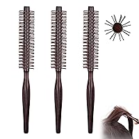 Small Round Hair Brush 3Pcs Wooden Curling Brush 8.27 Inch Anti Static Nylon Bristle Handle Hairbrush Comb for All Kinds Hair Styling Blow Drying Hair Combs