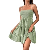 Dresses for Women 2024 Trendy Casual Summer Sleeveless Sundress Tank Dresses Soild Color Beach Dress