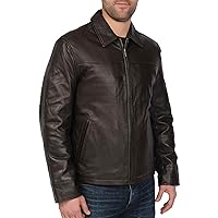 Men's Big and Tall New Zealand Lambskin Leather Classic Open Bottom Jacket, Brown, 4XL
