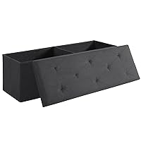 VECELO 43'' Folding Storage Ottoman Bench, Storage Chest, Linen Fabric Foot Rest Stool, 158L Storage Footstools for Bedroom and Living Room, Holds up to 660 lbs, Black