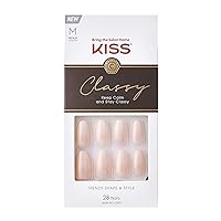 KISS Classy Press On Nails, Nail glue included, Cozy Meets Cute', Pink, Medium Size, Coffin Shape, Includes 28 Nails, 2g Glue, 1 Manicure Stick, 1 Mini File
