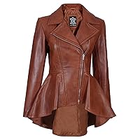 Decrum Peplum Leather Jacket Women - Brown Leather Jackets For Womens | [1314995] Clarissa Cognc, XL