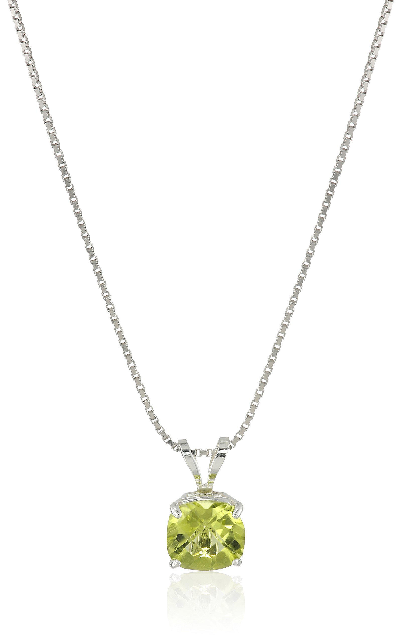 Amazon Collection 925 Sterling Silver 6mm Cushion Cut Gemstone Pendant Necklace for Women with 18 Inch Box Chain