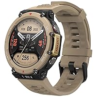 Amazfit T-Rex 2 Rugged Smart Watch, Military Certified, GPS, 24-Day Battery Life, Heart Rate, VO2, SPO2 Monitoring, Pacer, Altitude, 10 ATM Water-Resistant, Sleep Monitoring (Khaki)