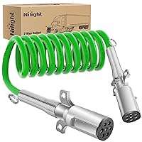 Nilight 12FT 7 Way Coiled ABS Cord Heavey Duty Zinc Die Cast Plug Green Electrical Power Breakaway Cable 7 Pin Flexible Trailer Cord for Semi Truck Tractor transmitting Signals, 2 Years Warranty