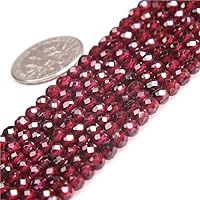 AAA Natural Round Faceted Semi Precious Stone Beads for Jewelry Making 15'' (Red Wine Garnet/4mm)