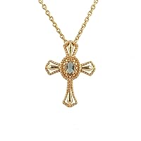 Handmade Design Chain Pendant Blue Topaz Hydro Gold Plated Brass Cross Necklace Jewelry