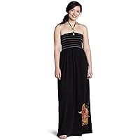 Southpole Girls Plus Size Solid Halter Maxi Dress with Floral Accent & Contrast Color Stitching